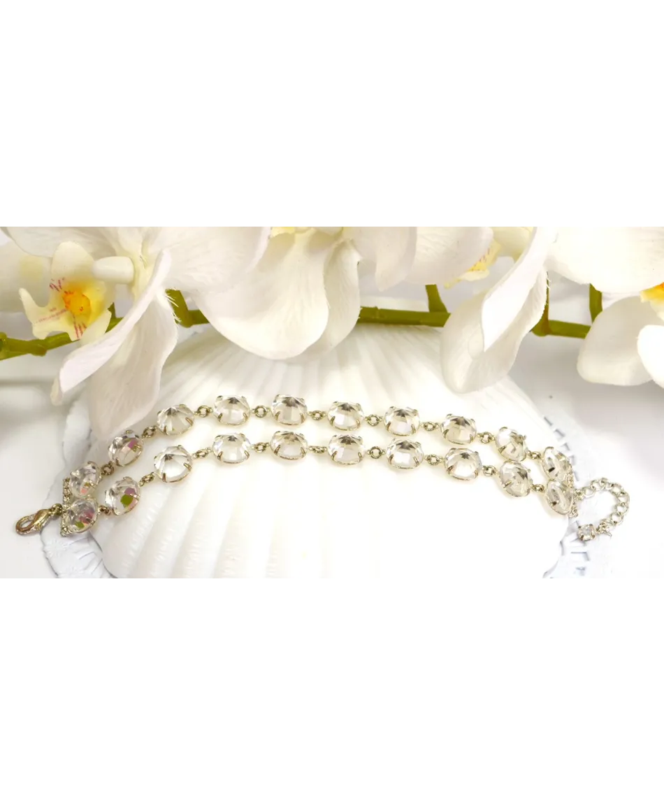 Bransoletka podwójna bardzo duże kryształki srebrne