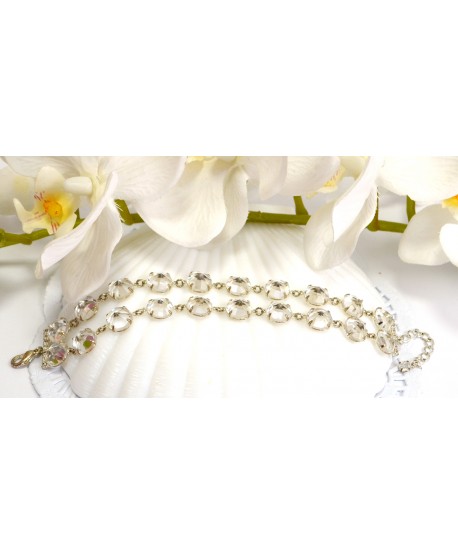 Bransoletka podwójna bardzo duże kryształki srebrne