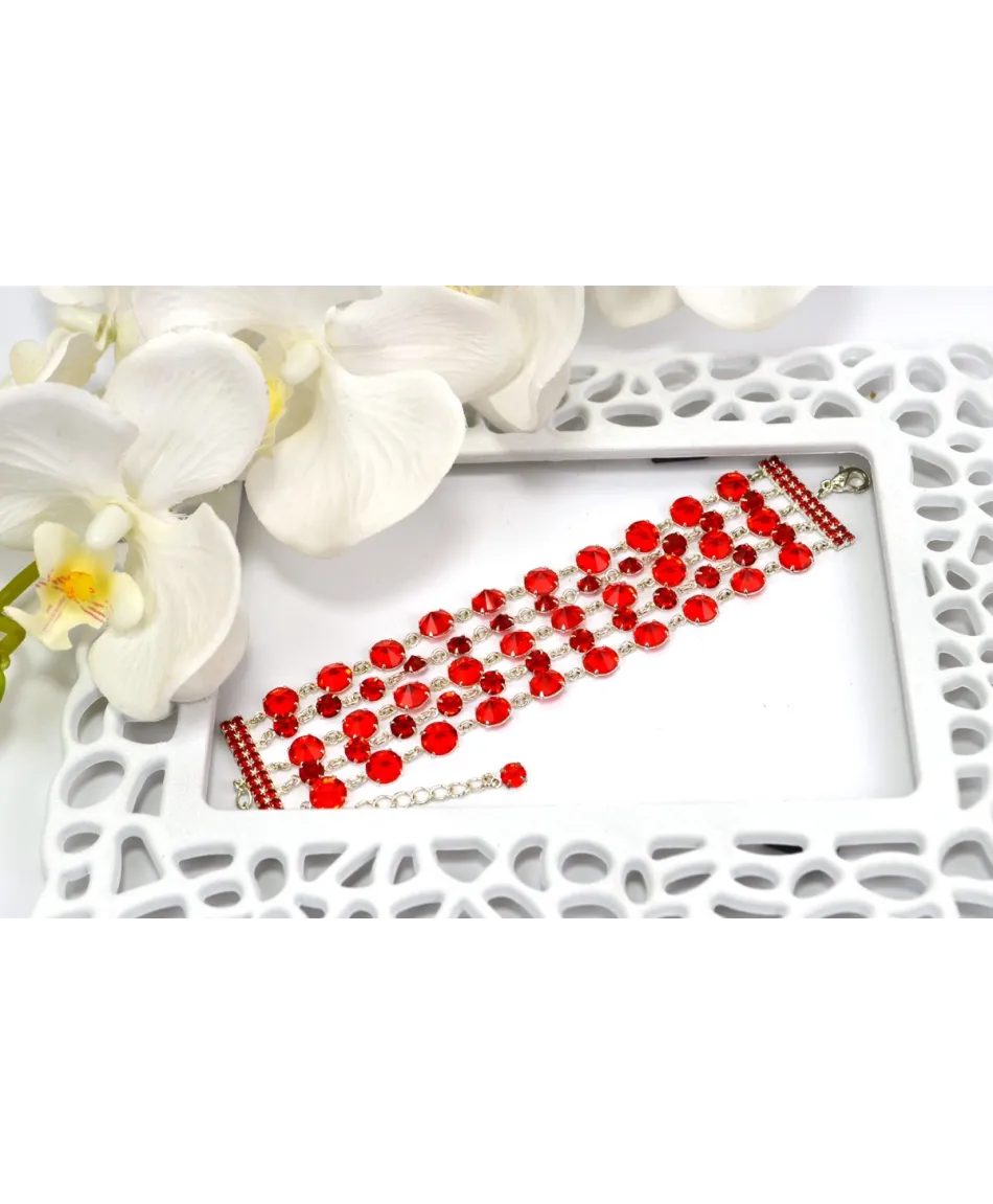 Bransoletka pięciorzędowa z kryształkami w różnych kolorach