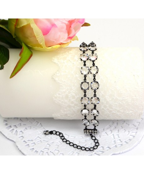 Bransoletka podwójna kolorowe kryształki w czarnej oprawie