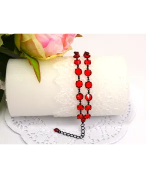 Bransoletka podwójna kolorowe kryształki w czarnej oprawie