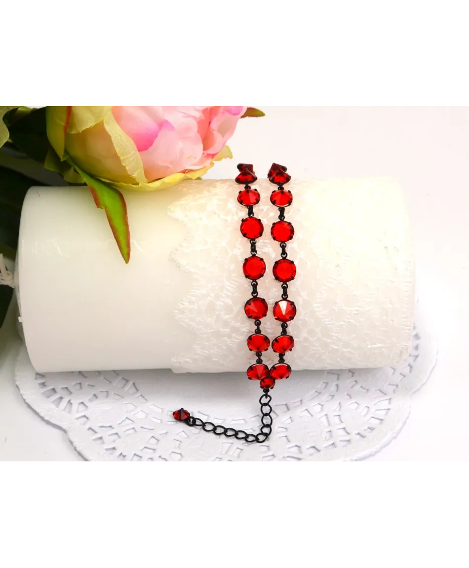 Bransoletka podwójna kolorowe kryształki w czarnej oprawie