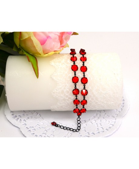 Bransoletka podwójna kolorowe kryształki w czarnej oprawie