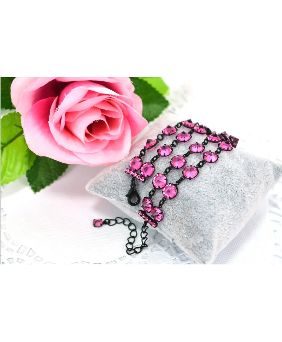 Bransoletka podwójna kolorowe kryształki w czarnej oprawie