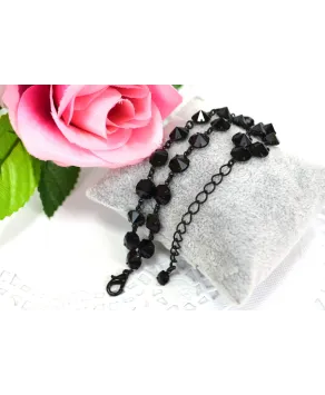 Bransoletka podwójna kolorowe kryształki w czarnej oprawie