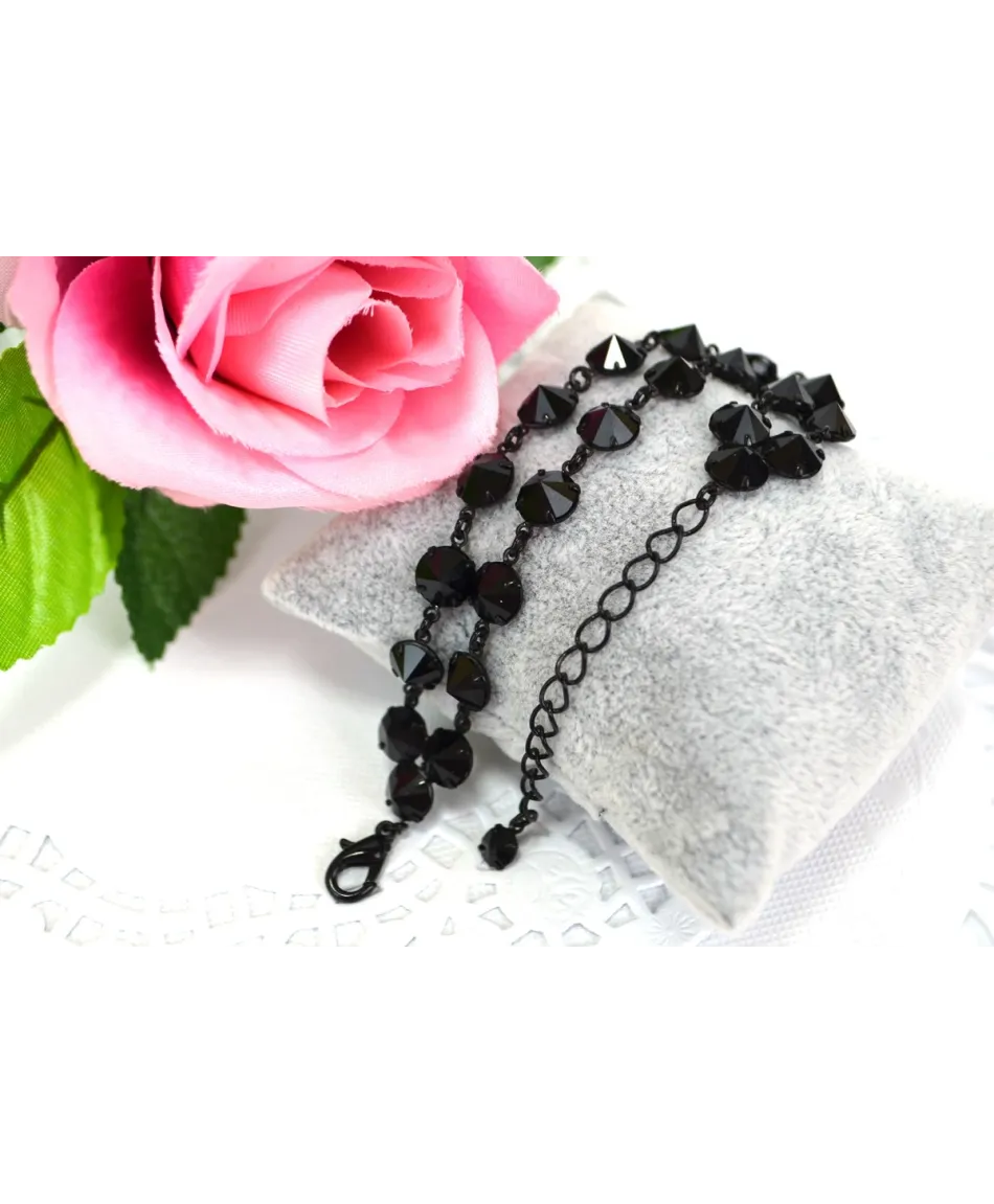 Bransoletka podwójna kolorowe kryształki w czarnej oprawie