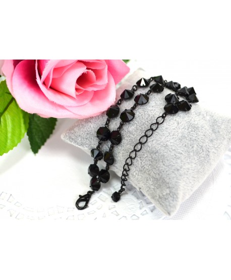 Bransoletka podwójna kolorowe kryształki w czarnej oprawie