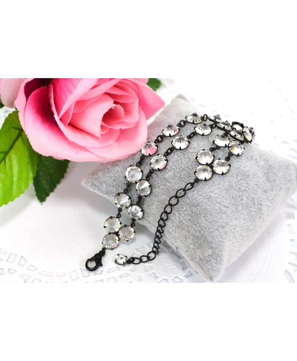Bransoletka podwójna kolorowe kryształki w czarnej oprawie