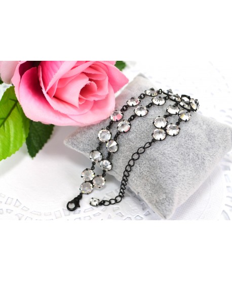 Bransoletka podwójna kolorowe kryształki w czarnej oprawie