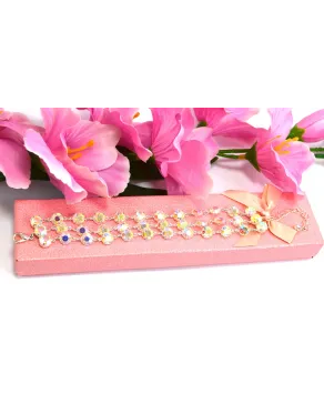 Bransoletka potrójna kolorowe proste kryształki w srebrnej oprawie