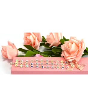 Bransoletka potrójna kolorowe proste kryształki w srebrnej oprawie