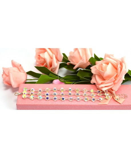 Bransoletka potrójna kolorowe proste kryształki w srebrnej oprawie