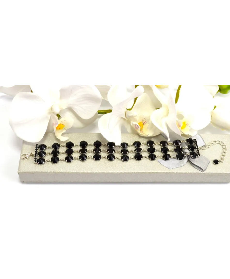 Bransoletka potrójna kolorowe proste kryształki w srebrnej oprawie