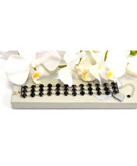 Bransoletka potrójna kolorowe proste kryształki w srebrnej oprawie