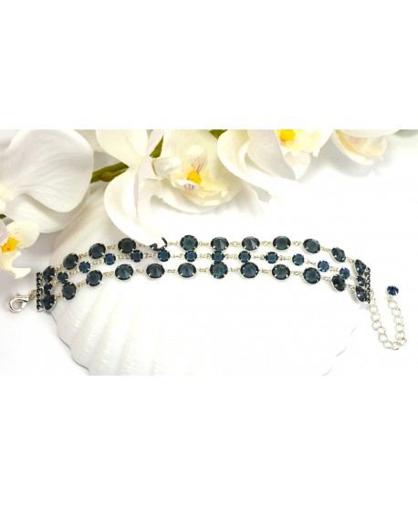 Bransoletka potrójna kolorowe kryształki w srebrnej oprawie