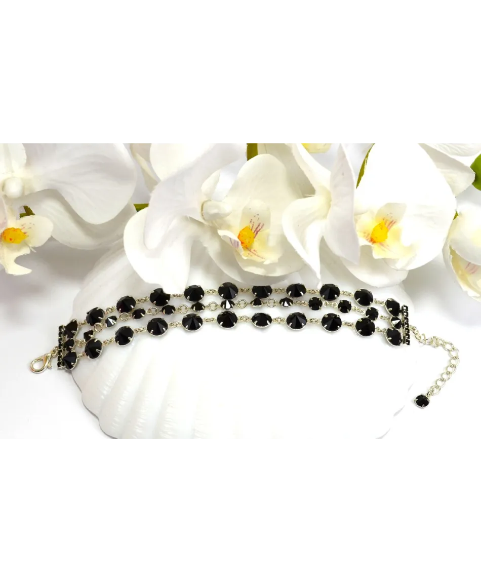 Bransoletka potrójna kolorowe kryształki w srebrnej oprawie