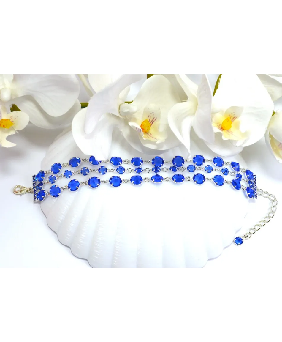 Bransoletka potrójna kolorowe kryształki w srebrnej oprawie