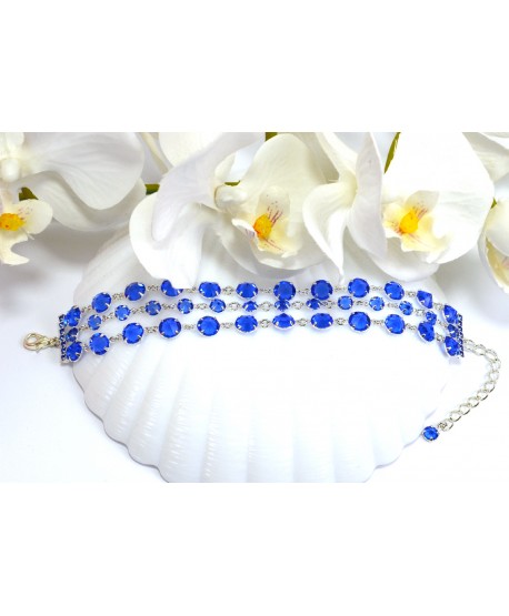 Bransoletka potrójna kolorowe kryształki w srebrnej oprawie