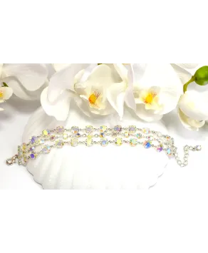 Bransoletka potrójna kolorowe kryształki w srebrnej oprawie