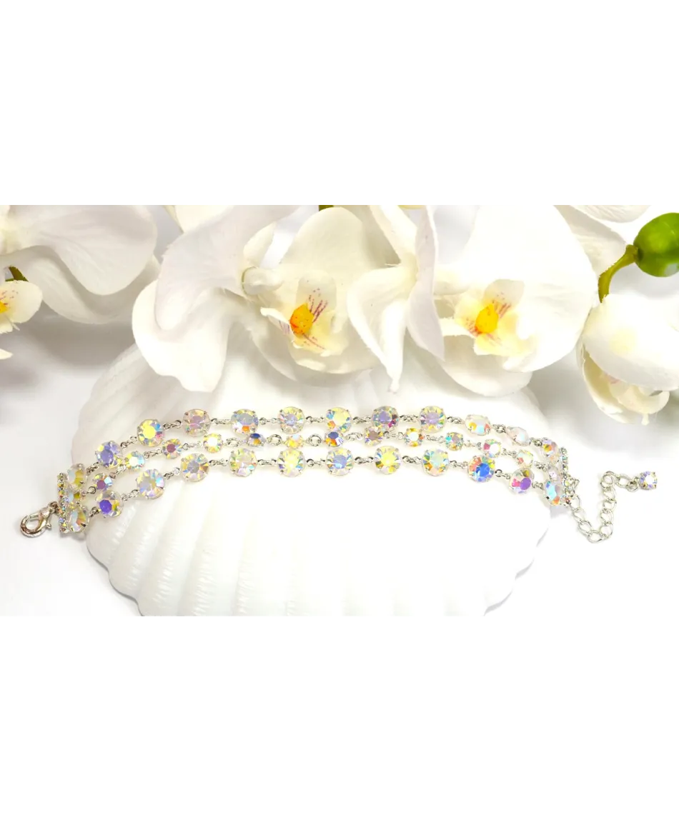 Bransoletka potrójna kolorowe kryształki w srebrnej oprawie