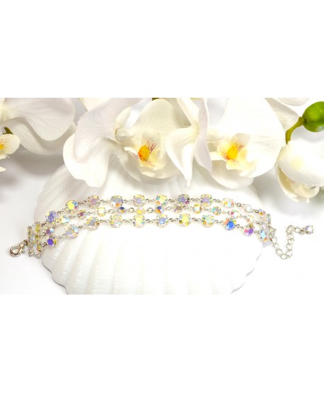 Bransoletka potrójna kolorowe kryształki w srebrnej oprawie