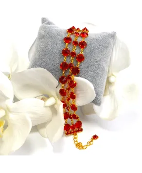 Bransoletka potrójna kolorowe kryształki w złotej oprawie