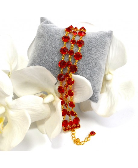 Bransoletka potrójna kolorowe kryształki w złotej oprawie