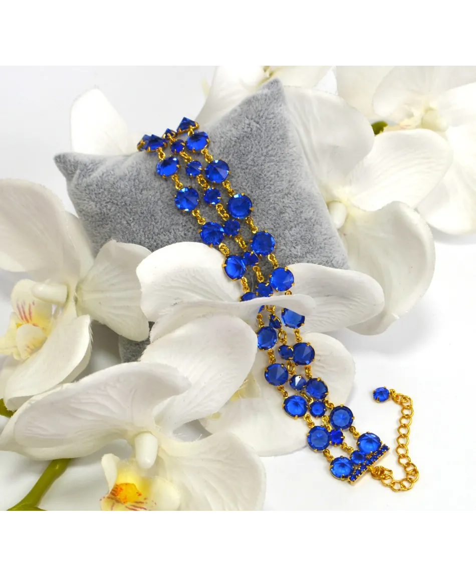 Bransoletka potrójna kolorowe kryształki w złotej oprawie