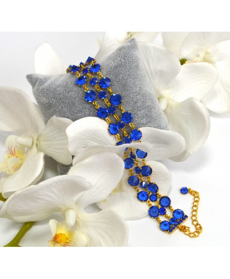 Bransoletka potrójna kolorowe kryształki w złotej oprawie