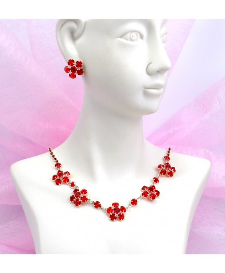 Komplet z kryształkami w srebrze czerwony