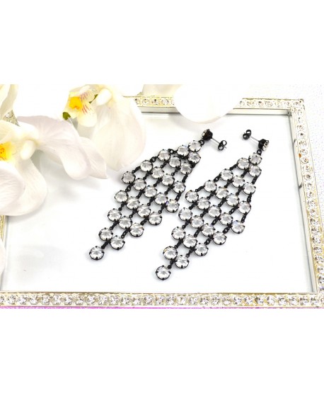 Kolczyki kryształki czarne w kształcie rombu