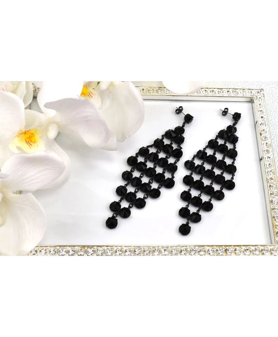 Kolczyki kryształki czarne w kształcie rombu