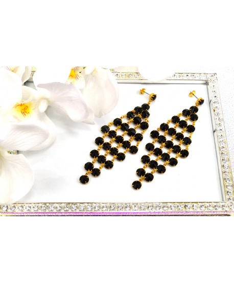 Kolczyki kryształki czarne w kształcie rombu