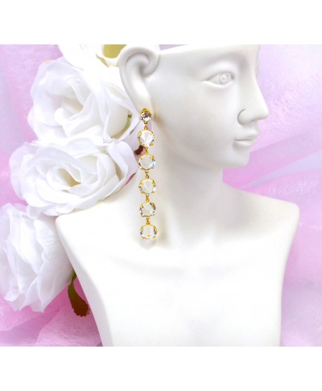 Kolczyki - przezroczysty chanel w złocie - długość 8 cm