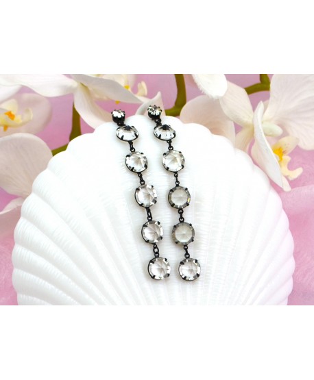 Kolczyki - przezroczysty chanel w czarnym - długość 9 cm