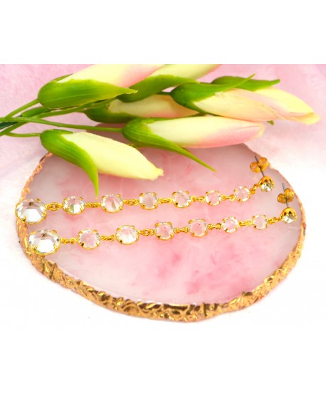 Kolczyki - przezroczysty chanel w złocie - długość  cm