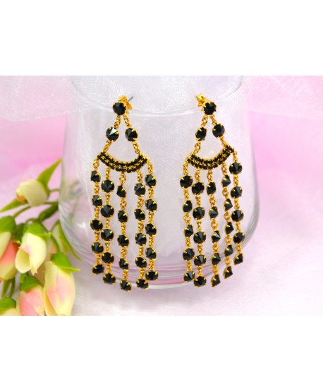 Kolczyki czarne kryształki w złocie