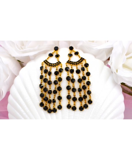 Kolczyki czarne kryształki w złocie