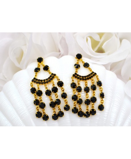 Kolczyki czarne kryształki w złocie