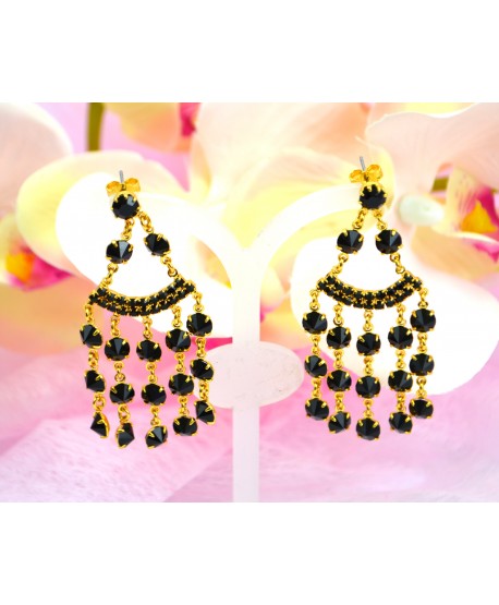 Kolczyki czarne kryształki w złocie