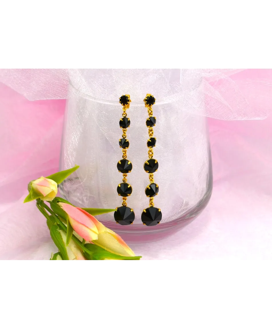 Kolczyki kryształki w złocie czerń chaber