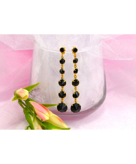 Kolczyki kryształki w złocie czerń chaber