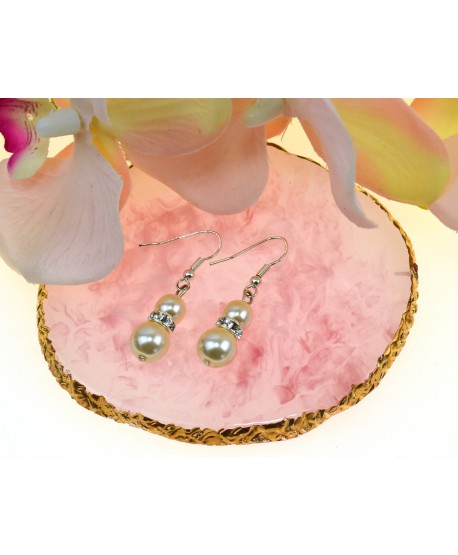 kolczyki perła ecru z cyrkoniami