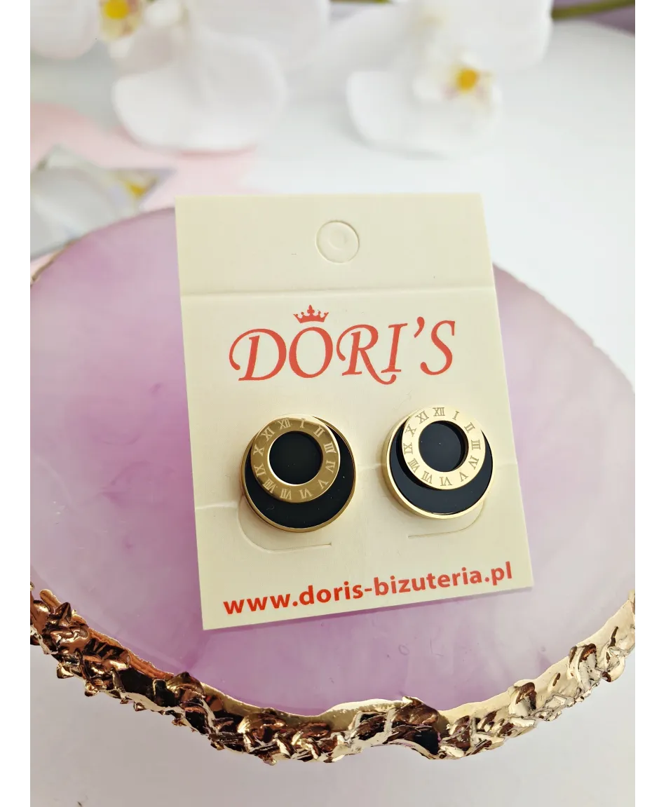 Kolczyki stal dwa koła czarne lub masa perłowa