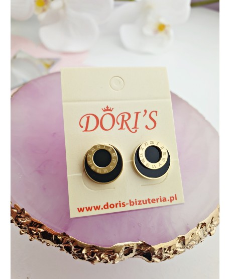 Kolczyki stal dwa koła czarne lub masa perłowa