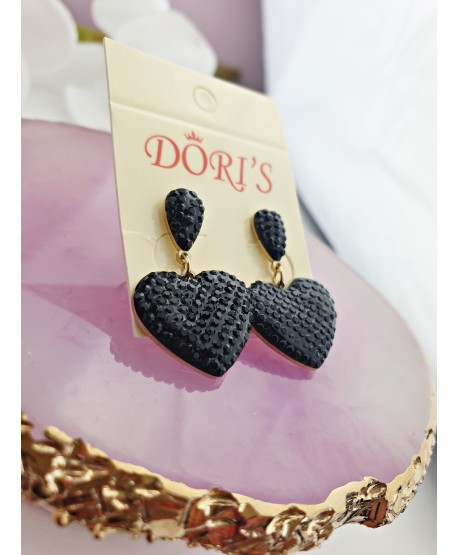 Kolczyki stal czarne cyrkoniowe serca