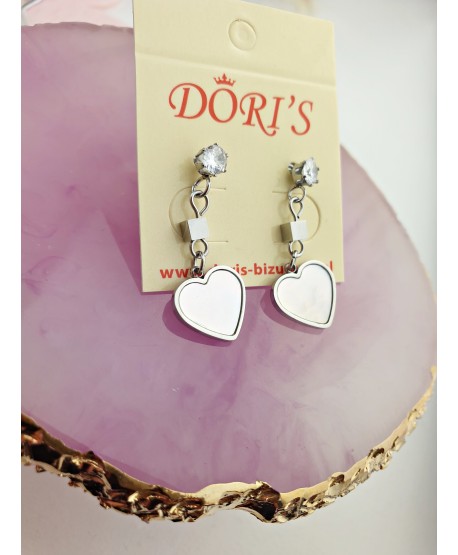 Kolczyki stal wiszące serca z masą perłową