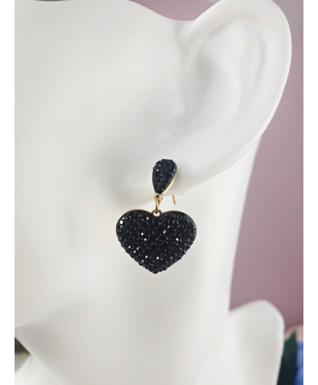 Kolczyki stal czarne cyrkoniowe serca