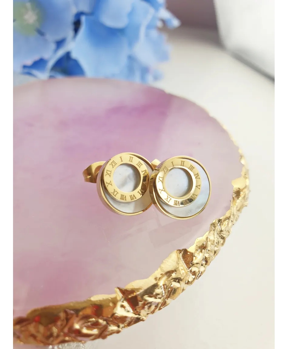 Kolczyki stal dwa koła czarne lub masa perłowa