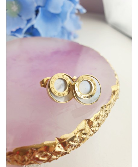 Kolczyki stal dwa koła czarne lub masa perłowa